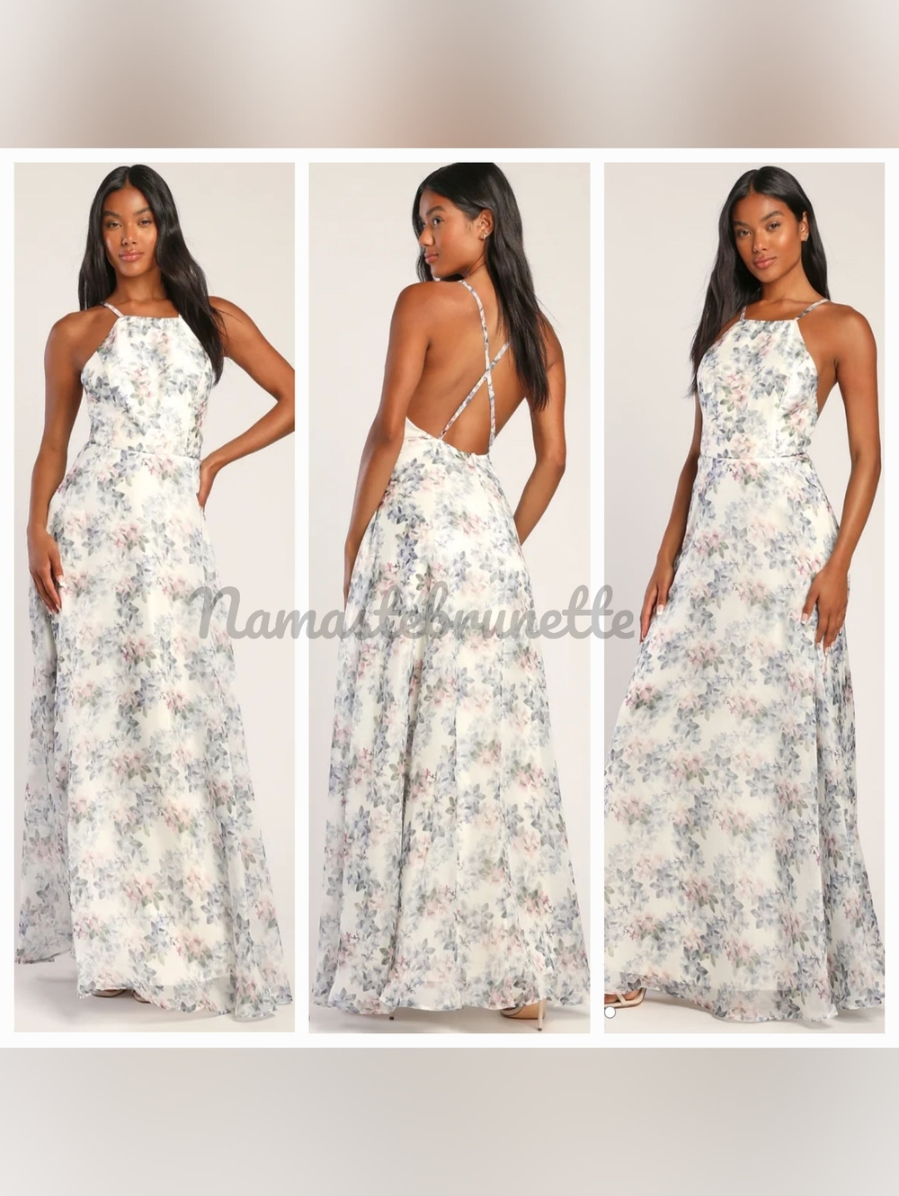Nwt Lulu's Ivory Floral Print Backless Maxi Dress
